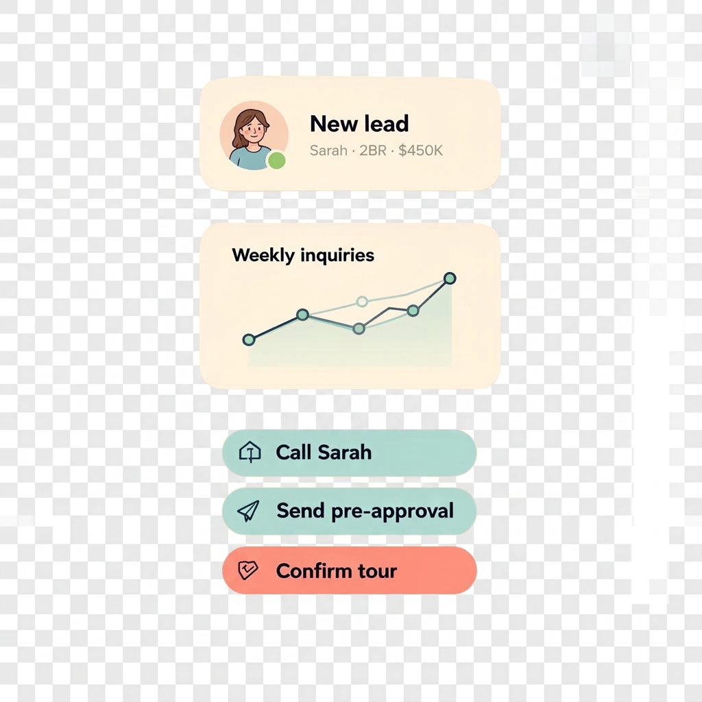 Friendly illustration of a real estate AI dashboard